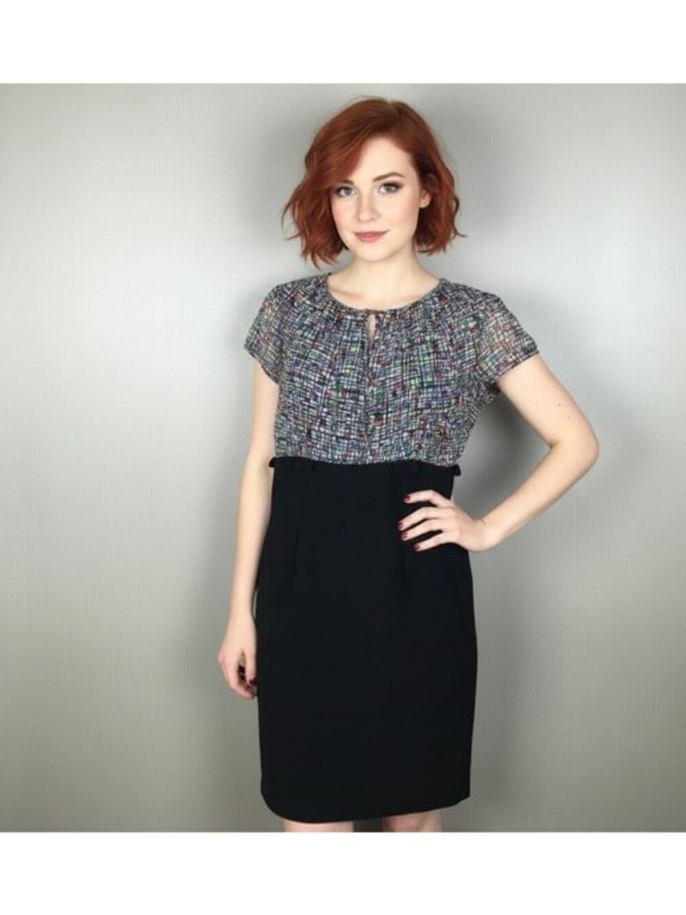 Tahari Arthur S. Levine Petite 8P Multicolor Pattern Top & Black Skirt Dress